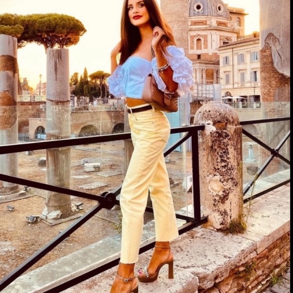Zara High Rise Straight Leg Ankle Jeans Pale Yellow - Picture 1 of 11